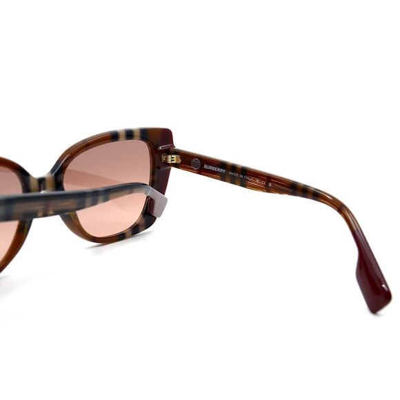 NEW BURBERRY MERYL BE4393 CHECK BROWN/BORDEAUX AUTHENTIC SUNGLASSES - Picture 10 of 14